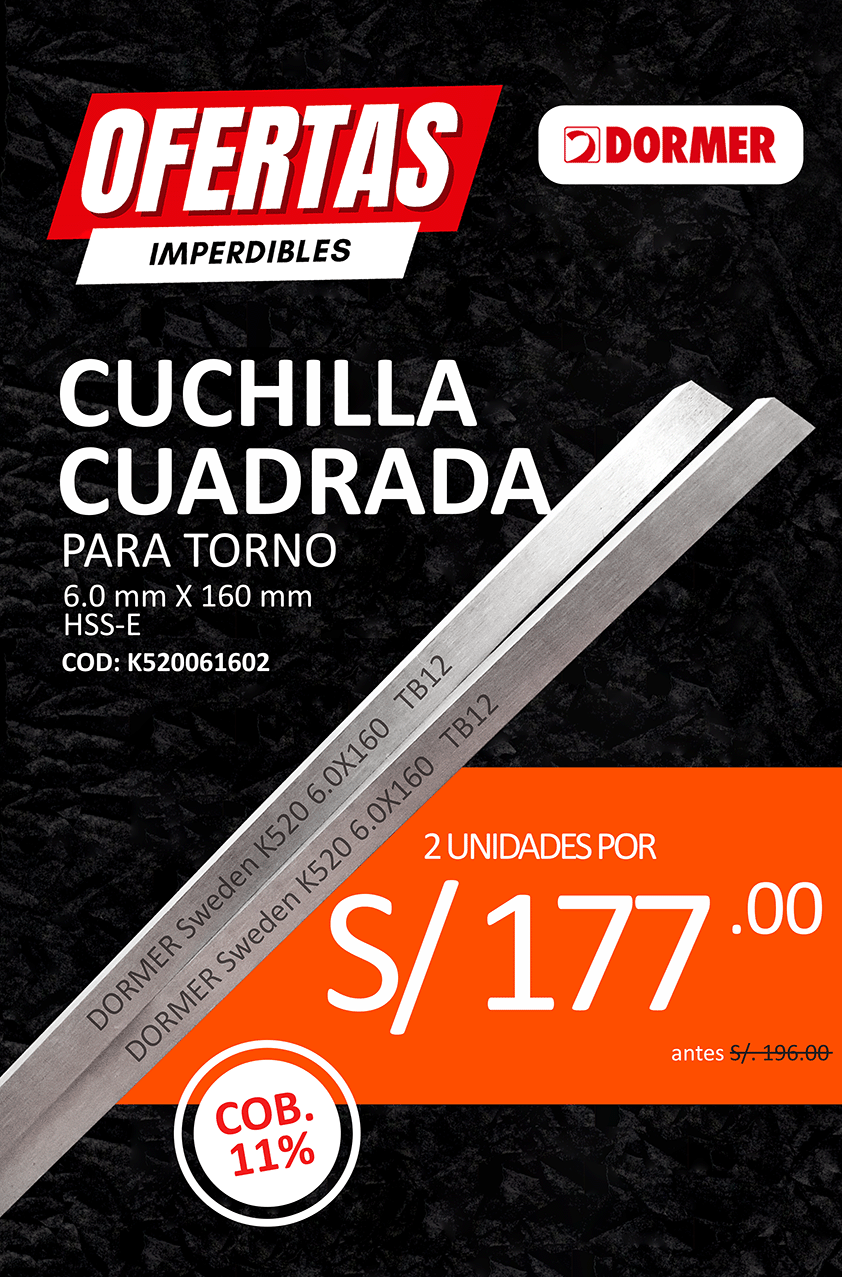 PACK X2 CUCHILLA CUADRADA 6X160MM HSS-E CO11% K520 DORMER