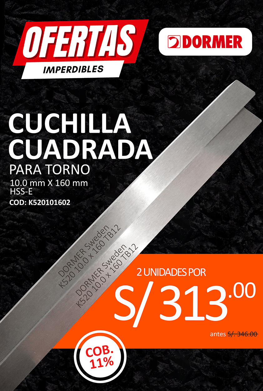 PACK X2 CUCHILLA CUADRADA 10X160MM HSS-E CO11% K520 DORMER